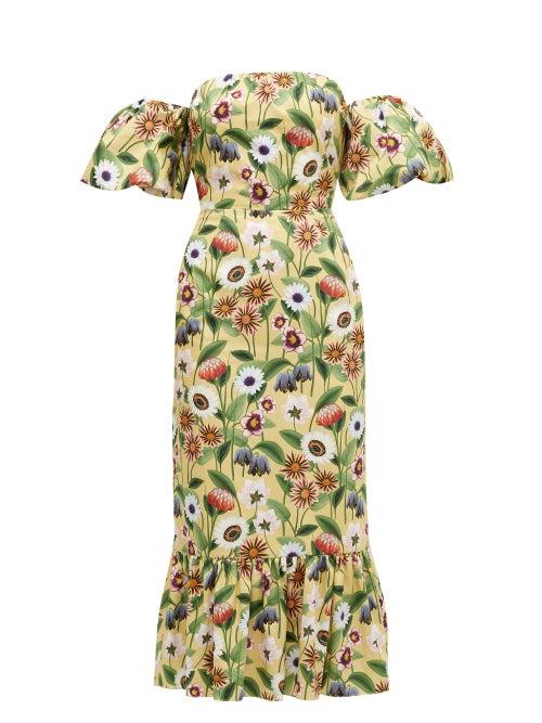 Matchesfashion.com Borgo De Nor - Aleila Floral-print Cotton-poplin Midi Dress - Womens - Yellow Multi