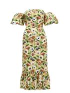 Matchesfashion.com Borgo De Nor - Aleila Floral-print Cotton-poplin Midi Dress - Womens - Yellow Multi