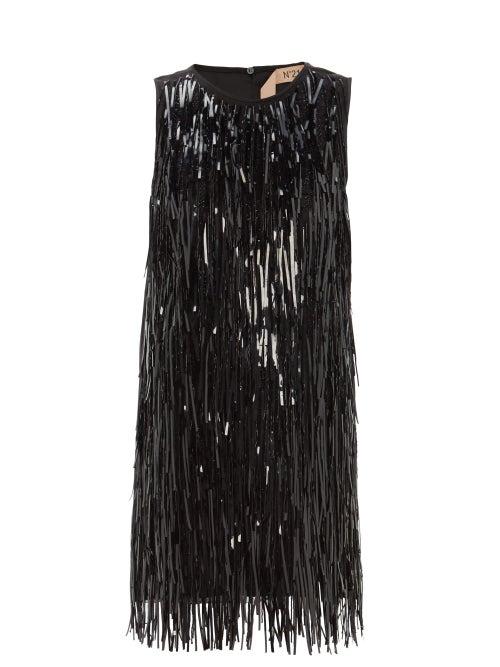 Matchesfashion.com No. 21 - Sequin Tassel Satin Shift Dress - Womens - Black