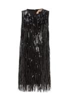 Matchesfashion.com No. 21 - Sequin Tassel Satin Shift Dress - Womens - Black