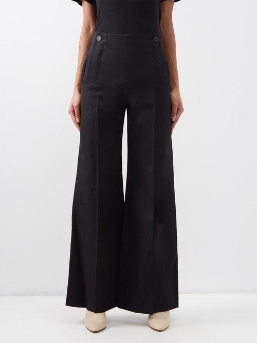 Chlo - High-rise Flared Wool-blend Trousers - Womens - Black