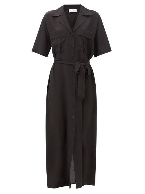 Raey - Relaxed-fit Pocket-front Silk Shirtdress - Womens - Black