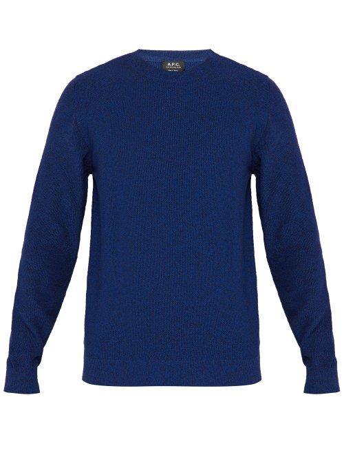 Matchesfashion.com A.p.c. - Brady Mlange Knitted Cotton Blend Sweater - Mens - Blue