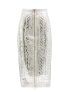 Balmain - Laminated Cable-knit Wool-blend Pencil Skirt - Womens - Silver