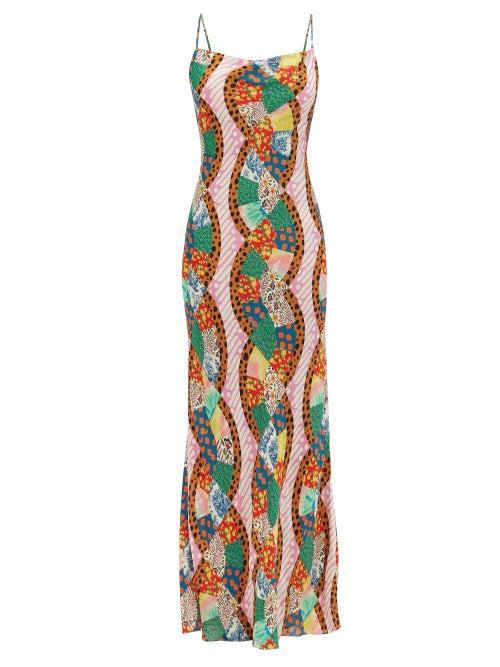 Matchesfashion.com Rhode - Jemima Patchwork-print Crepe De Chine Slip Dress - Womens - Multi