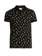Saint Laurent Star And Moon-print Cotton-piqu Polo Shirt