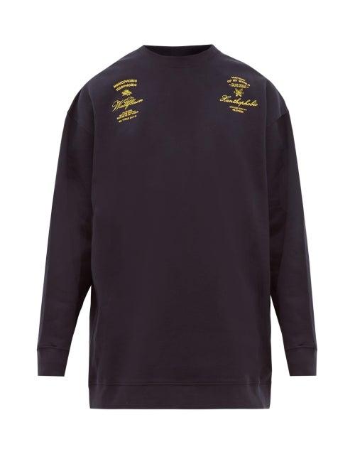 Matchesfashion.com Raf Simons - Embroidered Cotton Sweatshirt - Mens - Navy