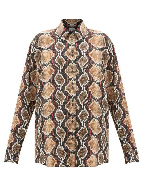 Matchesfashion.com Burberry - Carlota Snake-print Mulberry-silk Shirt - Womens - Animal