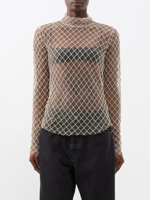 Isabel Marant - Lupita Crystal-embroidered Mesh Top - Womens - Silver