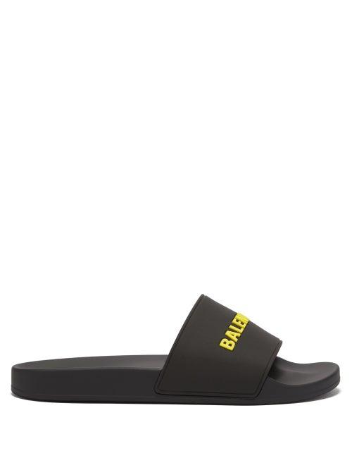 Matchesfashion.com Balenciaga - Logo-embossed Rubber Slides - Mens - Black Yellow
