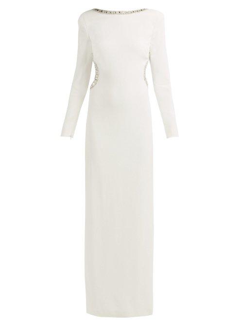 Matchesfashion.com Alessandra Rich - Crystal Embellished Cut Out Stretch Crepe Gown - Womens - White