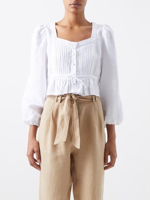 Casa Raki - Fini Pintucked Organic-linen Voile Blouse - Womens - Optical White