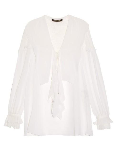 Roberto Cavalli Ruffle-trimmed Silk-crepe Blouse