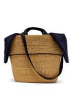 Matchesfashion.com Muu - Geraldine Shearling And Woven Straw Bag - Womens - Navy