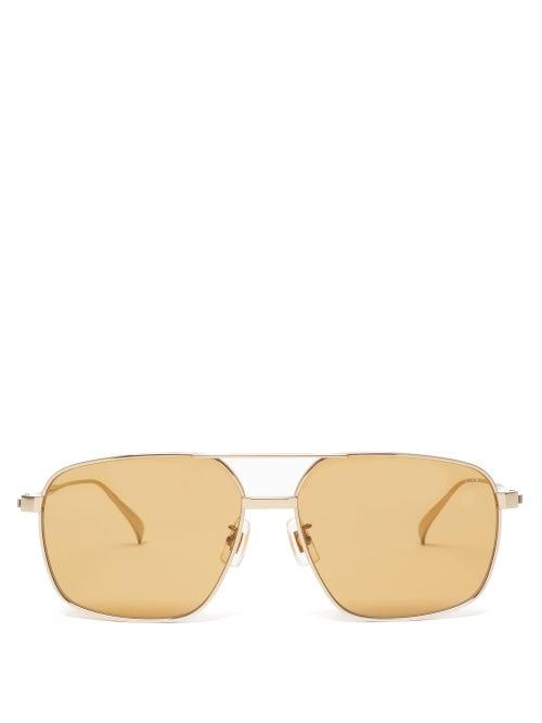 Matchesfashion.com Dunhill - Aviator Titanium Sunglasses - Mens - Gold