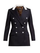 Matchesfashion.com Dolce & Gabbana - Double Breasted Wool Twill Blazer - Womens - Navy White