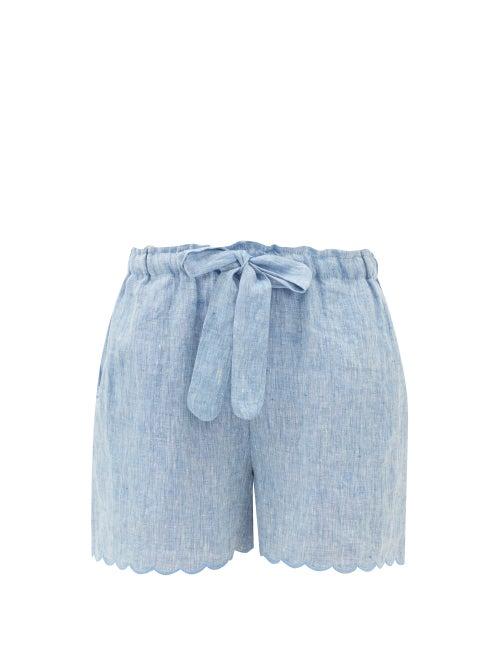 Matchesfashion.com Innika Choo - Wilma Buffiet High Rise Linen Shorts - Womens - Denim