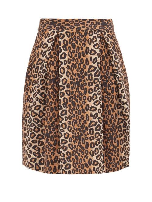 Raey - Tuck-waist Knee-length Skirt - Womens - Leopard