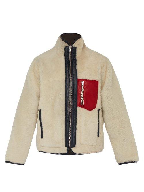 Matchesfashion.com Aries - Pat Leather Trimmed Sheepskin Jacket - Mens - White