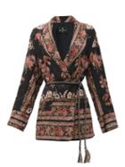 Matchesfashion.com Etro - Fleuve Belted Floral-jacquard Satin Jacket - Womens - Black Multi