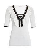 Matchesfashion.com Sonia Rykiel - Ruffle Trimmed V Neck Top - Womens - White Multi