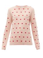 Matchesfashion.com Redvalentino - Heart Jacquard Round Neck Sweater - Womens - Pink Multi