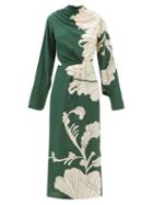 Johanna Ortiz - Garden Shadows Floral-print Silk-crepe Midi Dress - Womens - Green