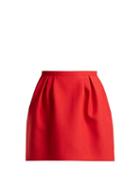 Matchesfashion.com Valentino - Pleated Wool And Silk Blend Skirt - Womens - Red