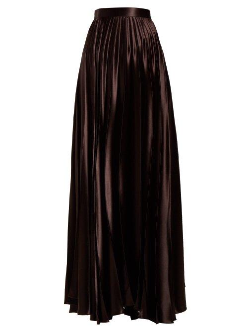 Matchesfashion.com The Row - Vailen Pleated Satin Midi Skirt - Womens - Brown
