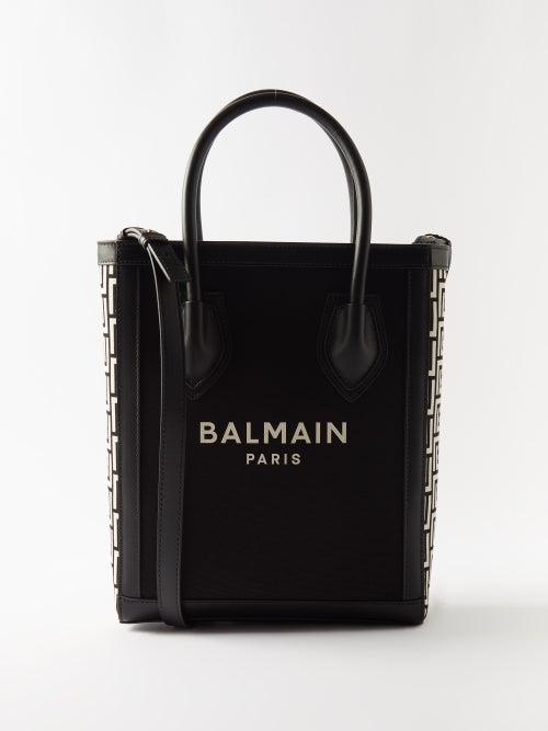 Balmain - B-army Leather-trim Canvas Tote Bag - Womens - Black White