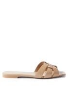 Saint Laurent - Tribute Leather Slides - Womens - Beige