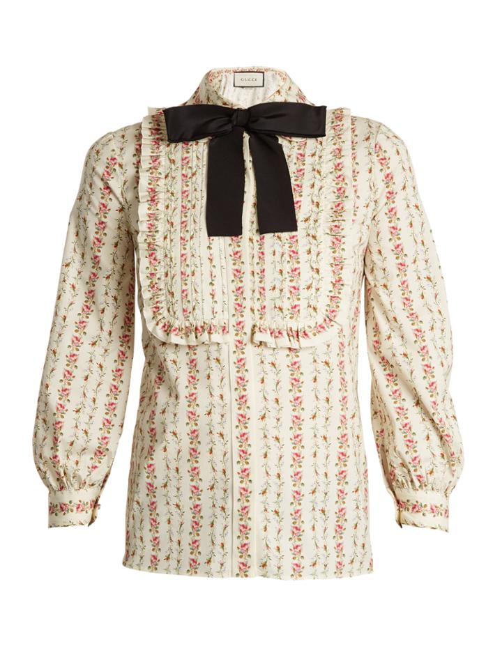 Gucci Rose-print Cotton-blend Blouse