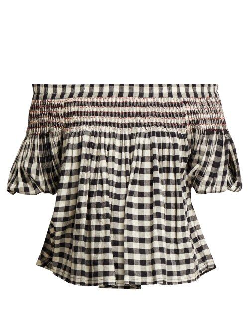 Matchesfashion.com Anaak - Rebecca Off The Shoulder Cotton Blouse - Womens - White Black