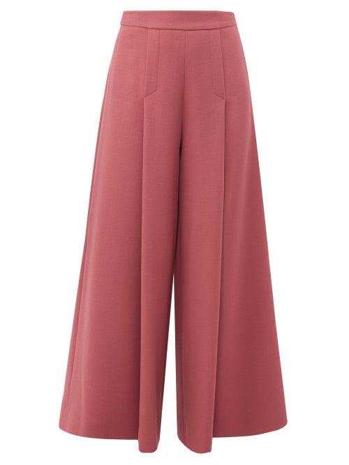 Matchesfashion.com Emilia Wickstead - Pacifica High Rise Wool Crepe Wide Leg Trousers - Womens - Dark Pink