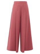 Matchesfashion.com Emilia Wickstead - Pacifica High Rise Wool Crepe Wide Leg Trousers - Womens - Dark Pink