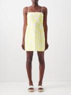 Three Graces London - Clementine Square-neck Cotton Mini Dress - Womens - Yellow White