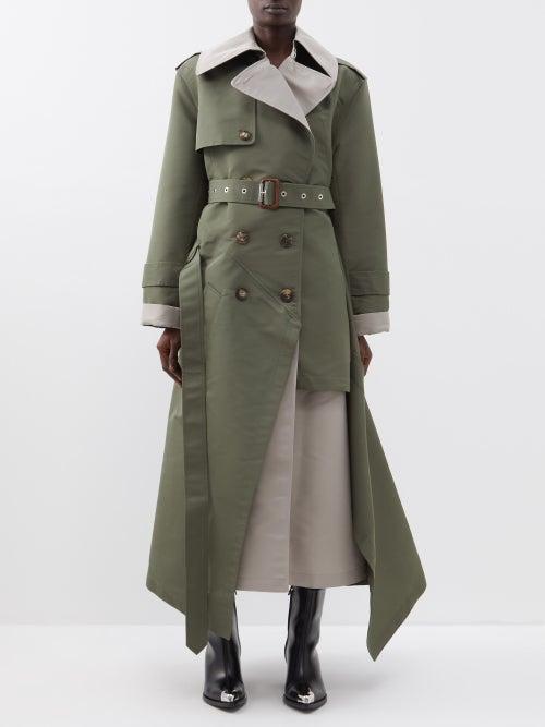 Alexander Mcqueen - Asymmetric Belted Faille Trench Coat - Womens - Khaki