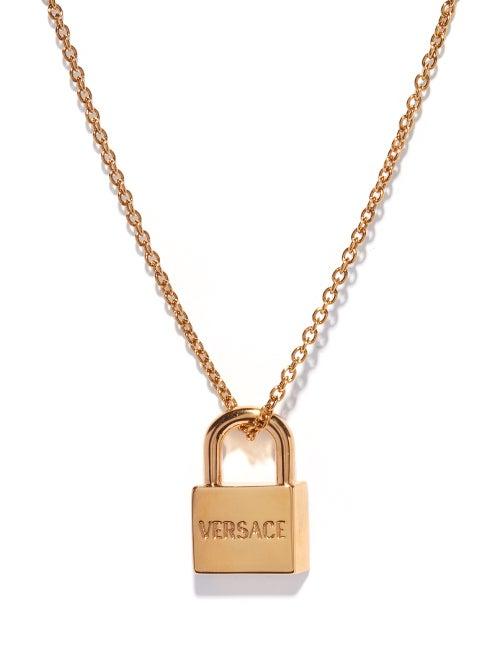 Versace - Logo-engraved Padlock Necklace - Womens - Gold