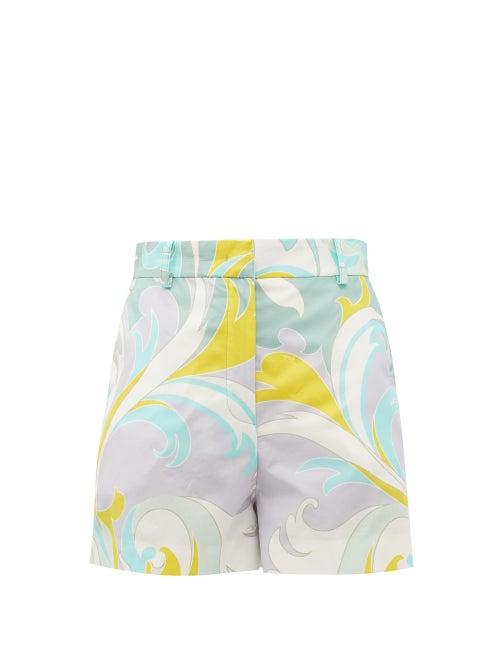 Matchesfashion.com Emilio Pucci - Tropicana-print Cotton Shorts - Womens - Blue Print