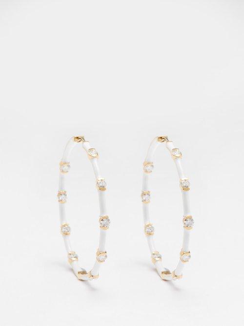 Melissa Kaye - Zea Diamond, Enamel & 18kt Gold Earrings - Womens - White Multi