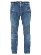 Balmain - Ribbed-panel Slim-leg Jeans - Mens - Blue