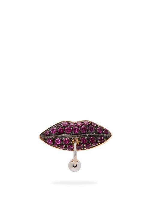 Matchesfashion.com Delfina Delettrez - Lips Ruby & 18kt Gold Single Earring - Womens - Yellow Gold