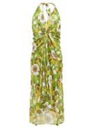 Matchesfashion.com Dodo Bar Or - Jennifer Gathered Floral-print Cotton Dress - Womens - Green Print