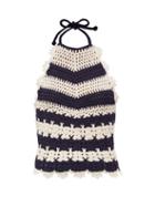 Matchesfashion.com Gucci - Halterneck Striped Crocheted Wool Top - Womens - Blue White