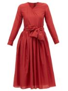 Matchesfashion.com Sara Lanzi - V Neck Cotton Blend Wrap Dress - Womens - Red