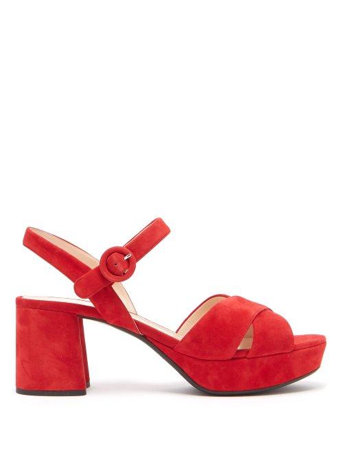 Matchesfashion.com Prada - Suede Platform Sandals - Womens - Red
