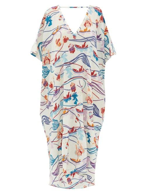 Matchesfashion.com Le Sirenuse, Positano - Sasha Magic Flower-print Cotton-voile Kaftan - Womens - Cream Print
