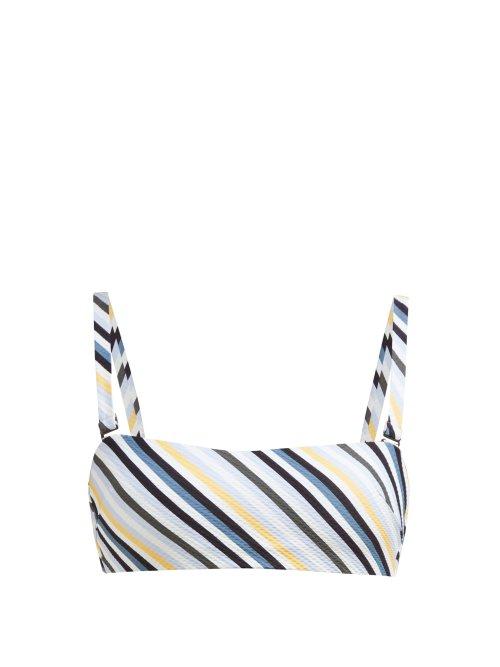 Matchesfashion.com Asceno - Striped Technical Seersucker Bikini Top - Womens - Blue Stripe