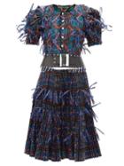 Matchesfashion.com Chopova Lowena - Bow-trim Pleated Upcycled Tartan-organza Dress - Womens - Black Multi