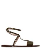 Matchesfashion.com Valentino - Rockstud Ankle Strap Leather Sandals - Womens - Khaki